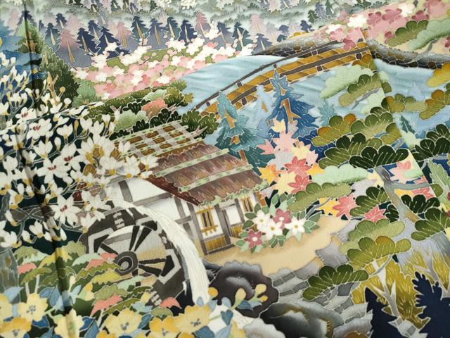 平和屋着物●本加賀友禅作家 谷崎善治 黒留袖 故郷 正絹 逸品 CAAU2797yc
