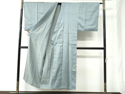 平和屋着物●男性　色無地　亀甲花地紋　秘色色　正絹　逸品　CAAU2862yc