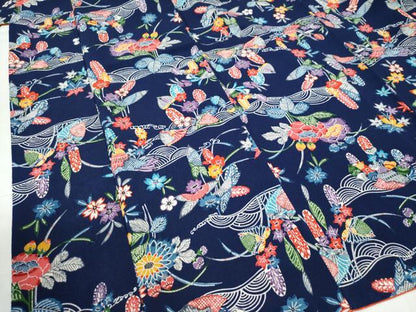 平和屋着物●上質な小紋　型染め　青海波草花文　鬼しぼ縮緬　正絹　逸品　CAAU2864yc