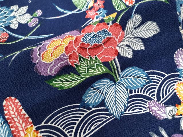平和屋着物●上質な小紋　型染め　青海波草花文　鬼しぼ縮緬　正絹　逸品　CAAU2864yc