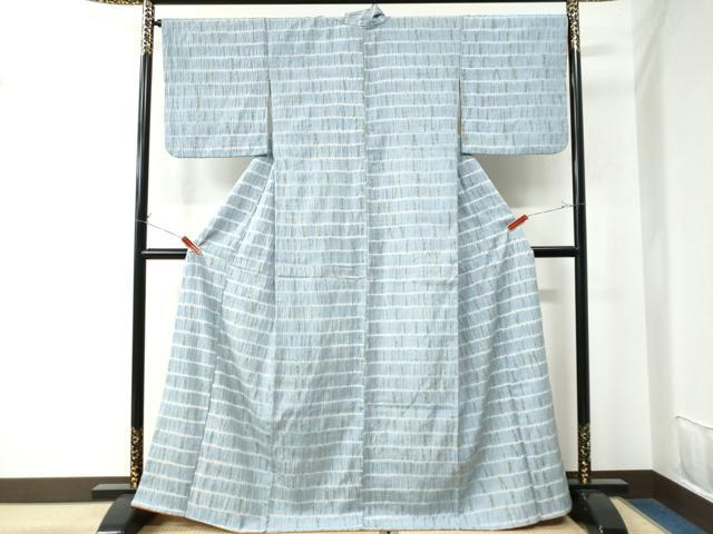 平和屋着物●伝統工芸士　七代目　吉澤与市　紬　杢目絞り　横縞　正絹　逸品　CAAU2869yc