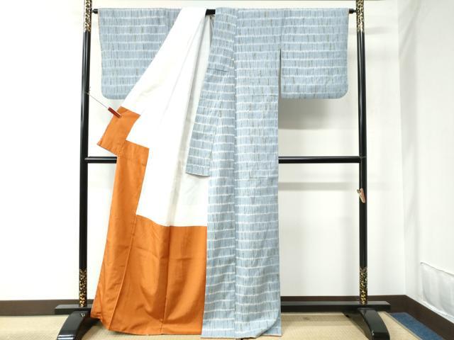 平和屋着物●伝統工芸士　七代目　吉澤与市　紬　杢目絞り　横縞　正絹　逸品　CAAU2869yc