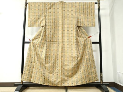 平和屋着物●上質な紬 格子吉祥文 正絹 逸品 CAAU2880yc