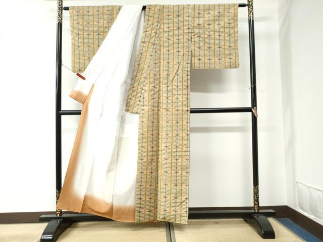 平和屋着物●上質な紬 格子吉祥文 正絹 逸品 CAAU2880yc