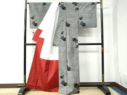 平和屋着物●上質な紬 草花文  正絹 逸品 未使用 CAAU2899yc