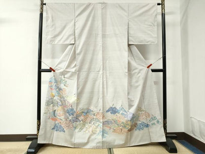 平和屋着物●色留訪問着　本場大島紬　白大島　9マルキ　総絣　三十六歌仙　正絹　逸品　未使用　CAAU2915yc