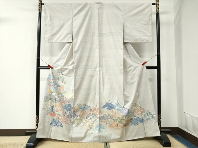 平和屋着物●色留訪問着　本場大島紬　白大島　9マルキ　総絣　三十六歌仙　正絹　逸品　未使用　CAAU2915yc