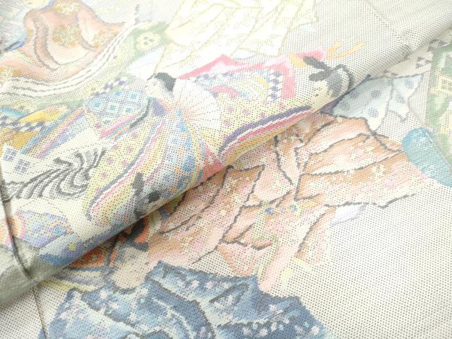 平和屋着物●色留訪問着　本場大島紬　白大島　9マルキ　総絣　三十六歌仙　正絹　逸品　未使用　CAAU2915yc