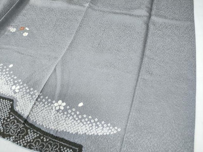 平和屋着物●訪問着　駒刺繍　絞り　源氏香　折り鶴　舞花文　銀通し地　正絹　逸品　CAAU2962yc