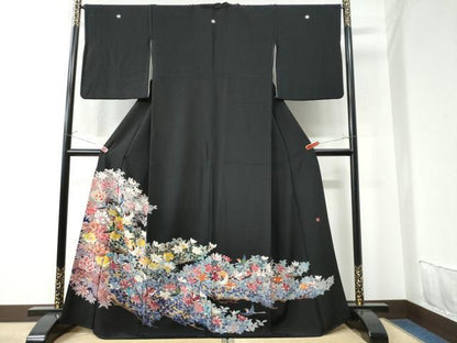 平和屋着物●豪華黒留袖　友禅　作家物　花鳥文　正絹　逸品　CAAU2980yc