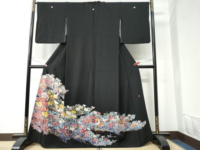 平和屋着物●豪華黒留袖　友禅　作家物　花鳥文　正絹　逸品　CAAU2980yc