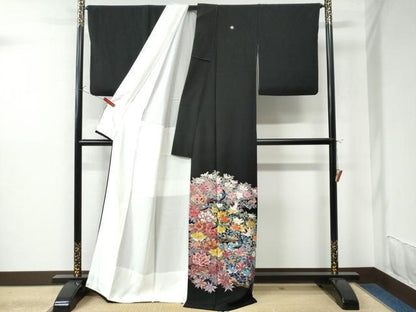 平和屋着物●豪華黒留袖　友禅　作家物　花鳥文　正絹　逸品　CAAU2980yc
