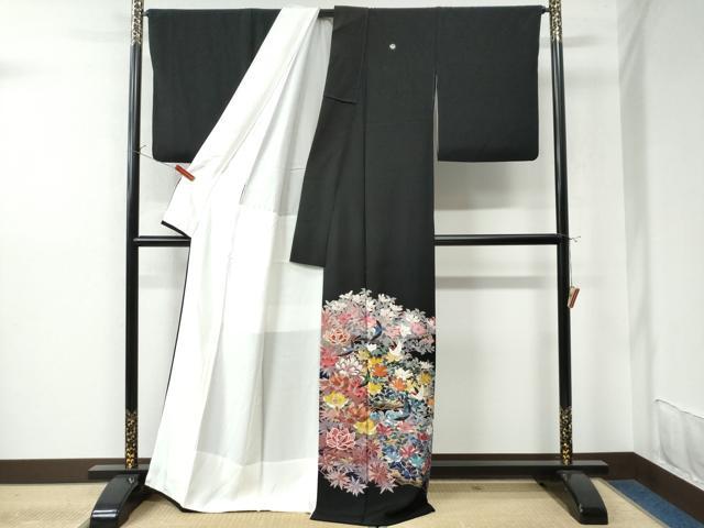 平和屋着物●豪華黒留袖　友禅　作家物　花鳥文　正絹　逸品　CAAU2980yc