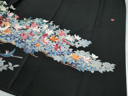 平和屋着物●豪華黒留袖　友禅　作家物　花鳥文　正絹　逸品　CAAU2980yc