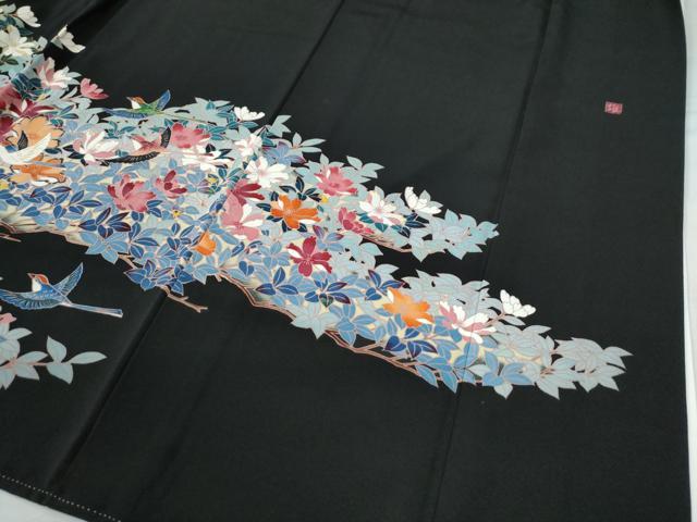 平和屋着物●豪華黒留袖　友禅　作家物　花鳥文　正絹　逸品　CAAU2980yc