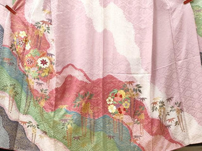 平和屋着物●豪華振袖　駒刺繍　絞り　道長流水枝垂れ草花文　ラメ糸　金彩　正絹　逸品　CAAU2982yc