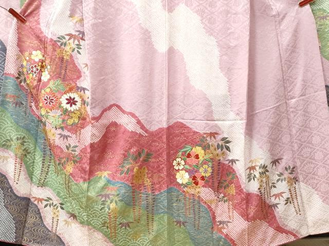 平和屋着物●豪華振袖　駒刺繍　絞り　道長流水枝垂れ草花文　ラメ糸　金彩　正絹　逸品　CAAU2982yc