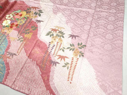平和屋着物●豪華振袖　駒刺繍　絞り　道長流水枝垂れ草花文　ラメ糸　金彩　正絹　逸品　CAAU2982yc