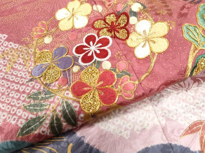 平和屋着物●豪華振袖　駒刺繍　絞り　道長流水枝垂れ草花文　ラメ糸　金彩　正絹　逸品　CAAU2982yc