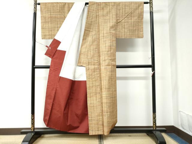 平和屋着物●上質な紬  格子柄　正絹　逸品　未使用　CAAU2991yc