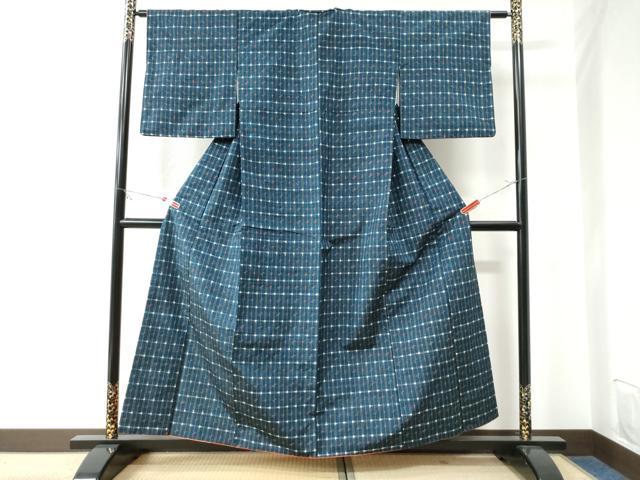 平和屋着物●上質な紬　格子吉祥文　正絹　逸品　CAAU3000yc