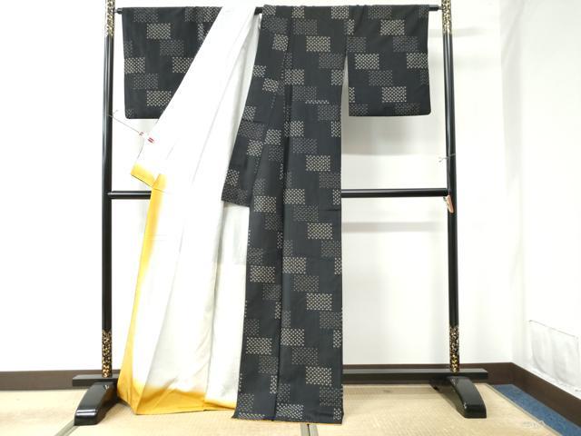 平和屋着物●上質な紬 短冊吉祥文 黒地 正絹 逸品 CAAU3009yc