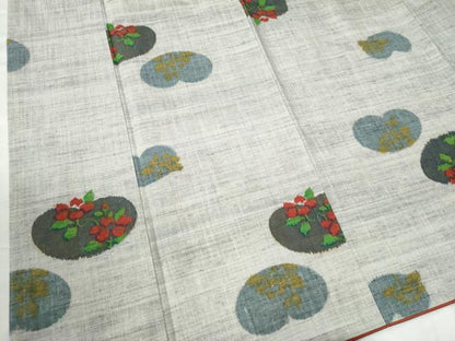平和屋着物●小千谷紬　草花文　正絹　逸品　CAAU3012yc