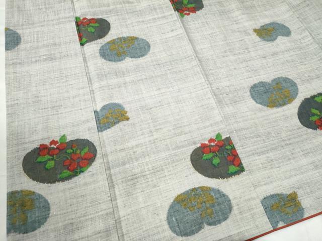 平和屋着物●小千谷紬　草花文　正絹　逸品　CAAU3012yc