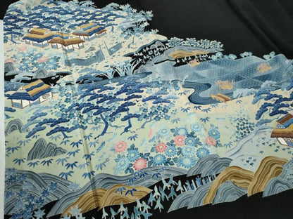 平和屋着物●本加賀友禅作家 奥原一就 黒留袖 流水松竹梅風景花文 正絹 逸品 CAAU3035yc
