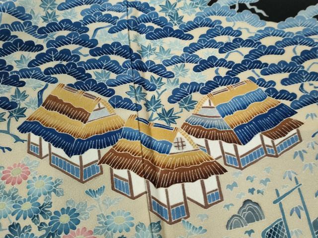 平和屋着物●本加賀友禅作家 奥原一就 黒留袖 流水松竹梅風景花文 正絹 逸品 CAAU3035yc