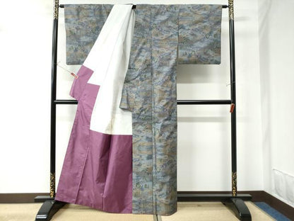 平和屋着物●本場大島紬　7マルキ　遠山霞風景文　正絹　逸品　CAAU3039yc