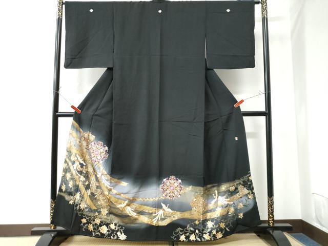 平和屋着物●豪華黒留袖 作家物 刺繍 貝紫 鬘帯鳳凰花唐草文 暈し染め 金彩 正絹 逸品 CAAU3048yc
