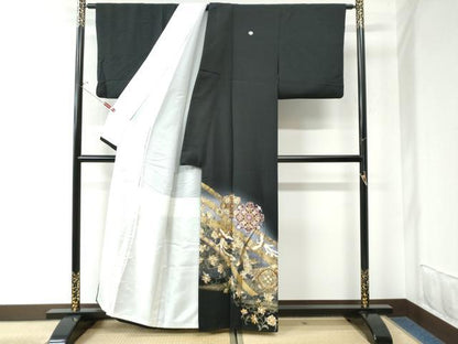 平和屋着物●豪華黒留袖 作家物 刺繍 貝紫 鬘帯鳳凰花唐草文 暈し染め 金彩 正絹 逸品 CAAU3048yc