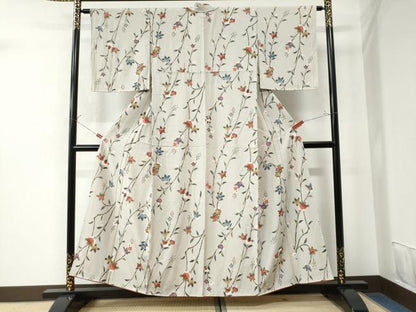 平和屋着物●小紋　型染め　枝橘文　金彩　鬼しぼ縮緬　正絹　逸品　CAAU3064yc