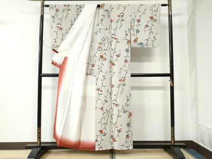 平和屋着物●小紋　型染め　枝橘文　金彩　鬼しぼ縮緬　正絹　逸品　CAAU3064yc