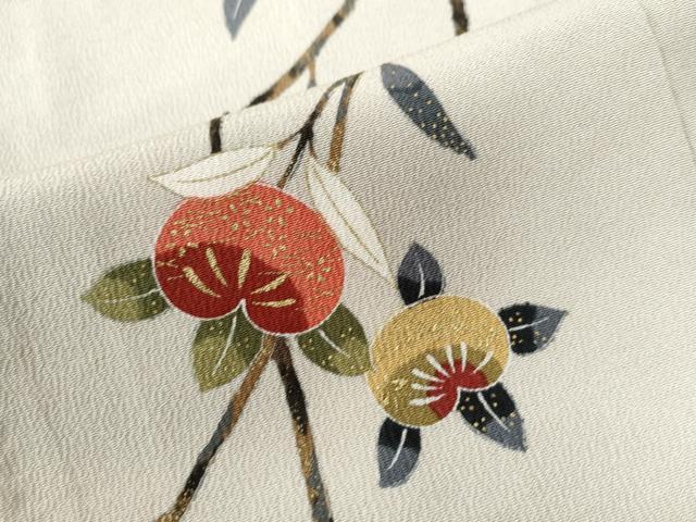 平和屋着物●小紋　型染め　枝橘文　金彩　鬼しぼ縮緬　正絹　逸品　CAAU3064yc