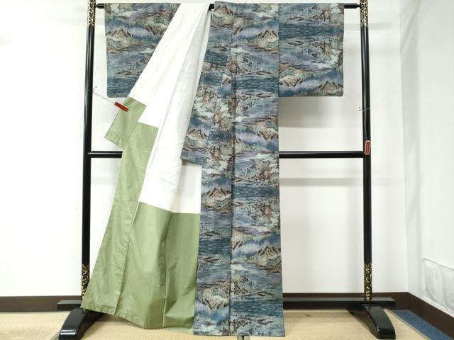 平和屋着物●都喜ヱ門　本場大島紬　7マルキ　総絣　遠山水辺風景文　藤絹織物謹製　正絹　逸品　CAAU3074yc
