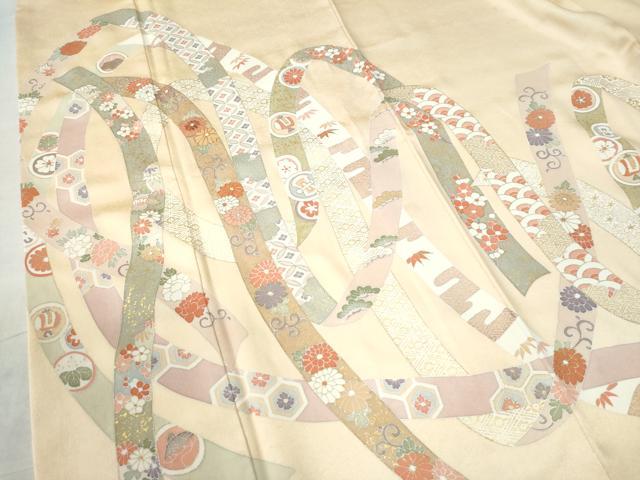 平和屋着物●訪問着 駒刺繍 鬘帯宝尽くし吉祥花唐草文 金彩 正絹 逸品 CAAU3076yc
