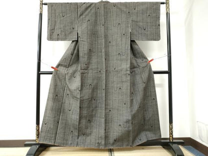平和屋着物●上質な紬　よろけ縞　黒地　正絹　逸品　未使用　CAAU3090yc