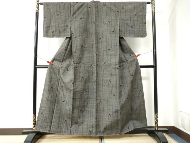 平和屋着物●上質な紬　よろけ縞　黒地　正絹　逸品　未使用　CAAU3090yc