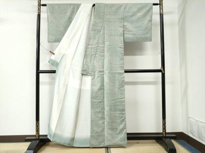 平和屋着物●上質な小紋 紬地 よろけ縞 正絹 逸品 CAAU3092yc