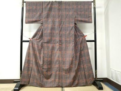 平和屋着物●上質な小紋　紬地　変わり格子　正絹　逸品　CAAU3095yc