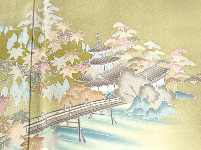 平和屋着物●訪問着 友禅 作家物 渡り橋浜松風景文 暈し染め 正絹 逸品 CAAU3097yc