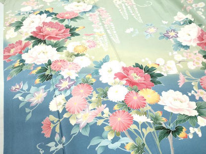 平和屋着物●訪問着　友禅　作家物　牡丹枝垂れ草花文　暈し染め　正絹　逸品　CAAU3103yc