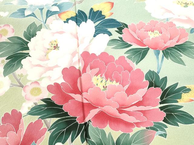 平和屋着物●訪問着　友禅　作家物　牡丹枝垂れ草花文　暈し染め　正絹　逸品　CAAU3103yc