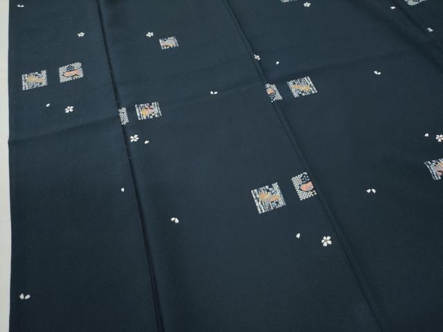 平和屋着物●上質な小紋 色紙玩具舞桜文 紺地 正絹 逸品 CAAU3119yc