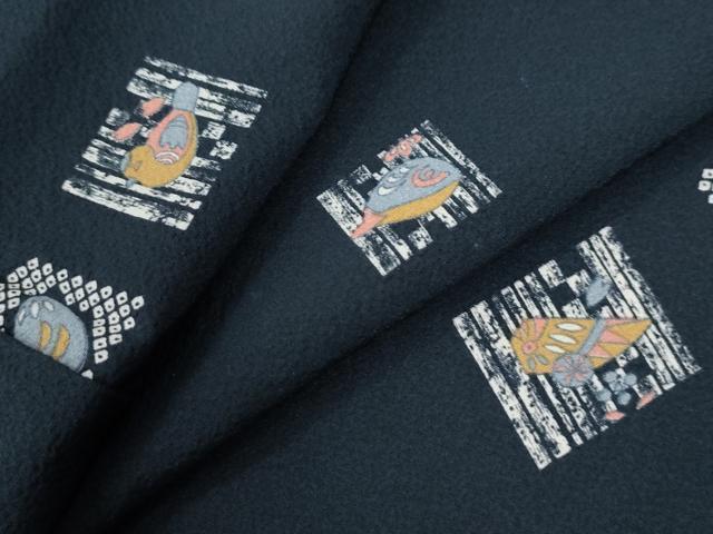 平和屋着物●上質な小紋 色紙玩具舞桜文 紺地 正絹 逸品 CAAU3119yc