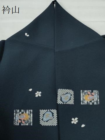 平和屋着物●上質な小紋 色紙玩具舞桜文 紺地 正絹 逸品 CAAU3119yc