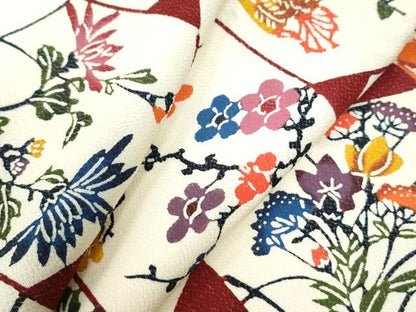 平和屋着物●上質な小紋　紅型　亀甲枝花文　鬼しぼ縮緬　正絹　逸品　CAAU3122yc