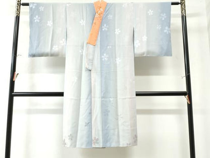 平和屋着物●長襦袢 袷 作家物 舞桜地紋 暈し染め 半衿刺繍 正絹 逸品 未使用 CAAU3167yc